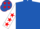 Royal blue, white sleeves, red stars, royal blue cap, red stars