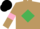 light brown, Emerald Green diamond, pink armlets, Black cap