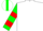 White, Green and Red hooped sleeves, Red cap, Green stripe