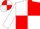 white and red quartered, white sleeves, red and white quartered cap, red peak