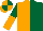 Orange and Dark Green (halved), sleeves reversed, quartered cap