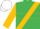 Emerald green, white and gold sash, gold hoop on sleeves,  white cap