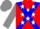 Red, blue cross sashes, white stars, grey sleeves, grey cap