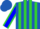 Royal blue and lime green stripes, blue sleeves, lime seams, royal blue cap