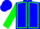 Blue, green hand, green seams on sleeves