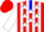 Red and white stripes, white stars on blue yoke, white sleeves