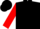 Black, multi-colored horseshoe, red sleeves