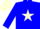 Blue, cream star, cream cap