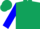 Hunter green, blue sleeves, hunter green cap
