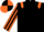 Black, orange epaulets, orange and black striped sleeves, black and orange quartered cap