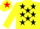 YELLOW, black stars, yellow sleeves, yellow cap, red star