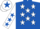 Royal blue, white stars, white sleeves, royal blue stars, white cap, royal blue star