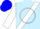 Light blue, white sash, white circle on sleeves, blue cap