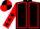 Black, red seams, red sleeves, black stars, black and red quartered cap