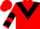 Red, black triangular panel, black chevrons on sleeves, red cap
