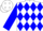 White, 3 blue diamonds, white 7 bar brand, blue sleeves, white band, blue diamonds
