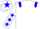 White, blue epaulettes, white sleeves, blue stars, white cap, blue star