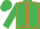 Emerald green, orange seams, emerald green sleeves & cap