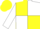 Yellow and white quarters, white sleeves, yellow cuffs