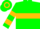 Green, gold hoop, gold band on sleeves