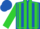 Royal blue, lime green stripes, lime seams on sleeves, royal blue cap