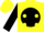 Yellow, yellow dhs on black ball, red dog house design, yellow dots on black sleeves, yellow cap