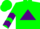Kelly green, purple triangle, purple chevrons on sleeves