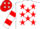 White, red stars, red hoops on sleeves