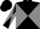 Black and gray diagonal quarters, red 'p/j', black and gray diagonally quartered sleeves,