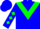 Blue, green chevron, diamonds on sleeves, blue cap