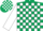 Hunter green, white logo, white blocks on sleeves
