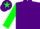 Purple body, soft green shoulders, soft green arms, purple cap, soft green star