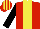 Red, yellow panel, black sleeves, red & yellow striped cap