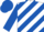 White and royal blue diagonal stripes, royal blue sleeves, white cuffs and cap,royal blue peak