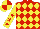 Red and yellow checked diamonds, yellow sleeves, red stars, quartered cap