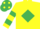 Yellow, emerald green diamond, hooped sleeves, emerald green cap, yellow spots