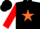 Black, orange star, red sleeves, two black hoops