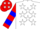 White, red and blue 'shf', texas flag emblem, white stars on red and blue hoops on sleeves