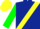 dark blue, green and yellow sash, green sleeves, yellow cap