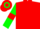 red, green sleeves, red armlets, hooped cap