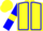 Yellow, blue seams, blue sleeves, yellow armlets, yellow cap