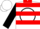 White, black circle, red 'j' and collar, two red hoops and black cuffs on sleeves