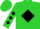 Lime green, black brand in diamond frame, black diamonds on sleeves