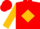Red,  gold 'm'  gold diamond sleeves