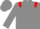 Grey body, red epaulettes, grey arms, grey cap