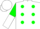 White, green dots, green and white halved sleeves, white cap