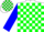 White, green blocks, white 'finch' on blue sleeves