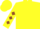 Yellow, multi-colored rooster, brown diamonds on sleeves