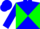 Blue and green diagonal quarters, blue cap
