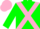 Green, pink cross sashes, pink cap